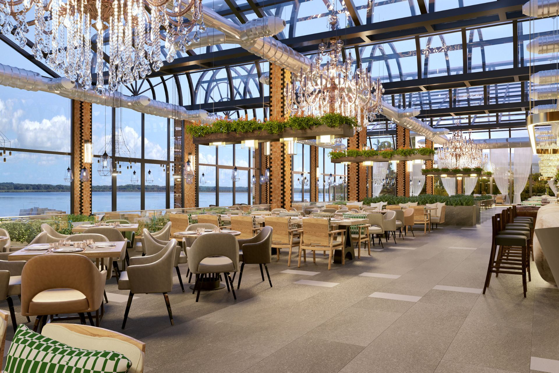 empty restaurant with tables and chairs