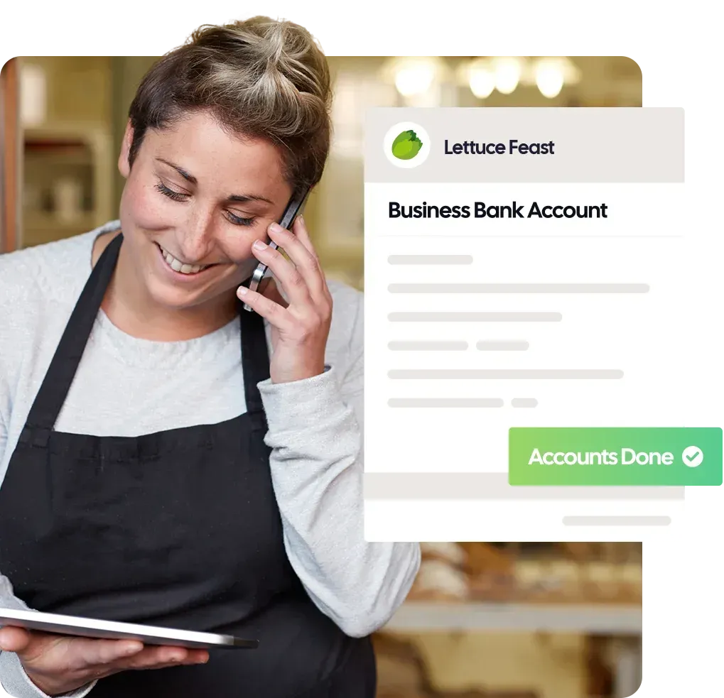 Female takeaway worker on the phone with her accountant