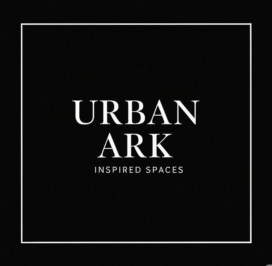 Urban Ark logo on a black square background with a white border. White text: Urban Ark, Inspired Spaces.