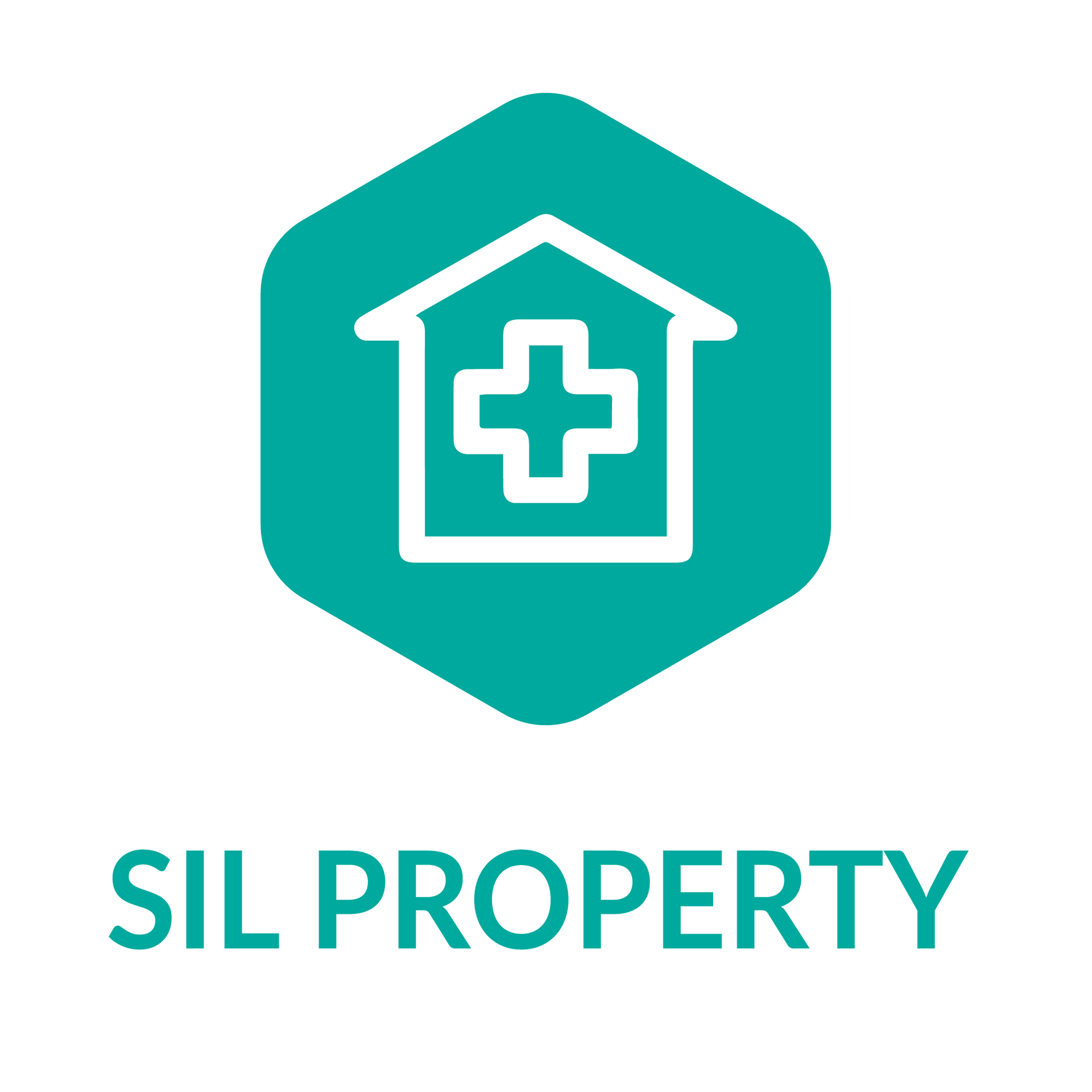 The logo for sil property shows a house with a cross inside of it.