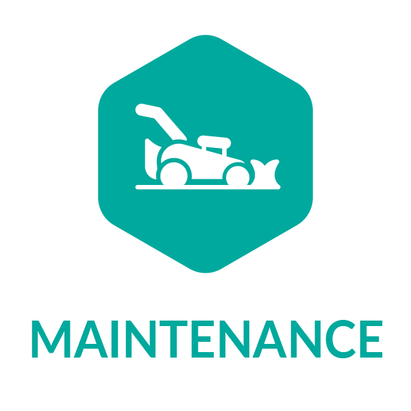 A logo for maintenance with a picture of a lawn mower