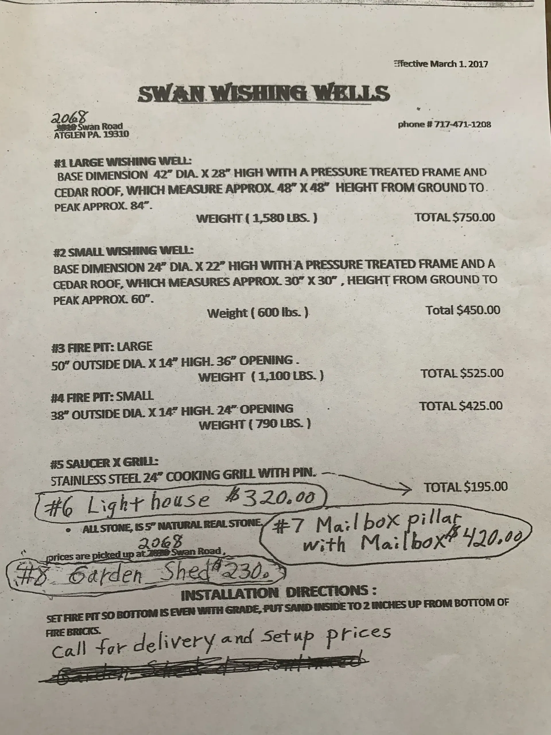 A piece of paper that says swan wishing wells on it