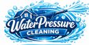 A blue logo featuring a house and a pressure washer spraying water with the text "Water Pressure CLEANING."