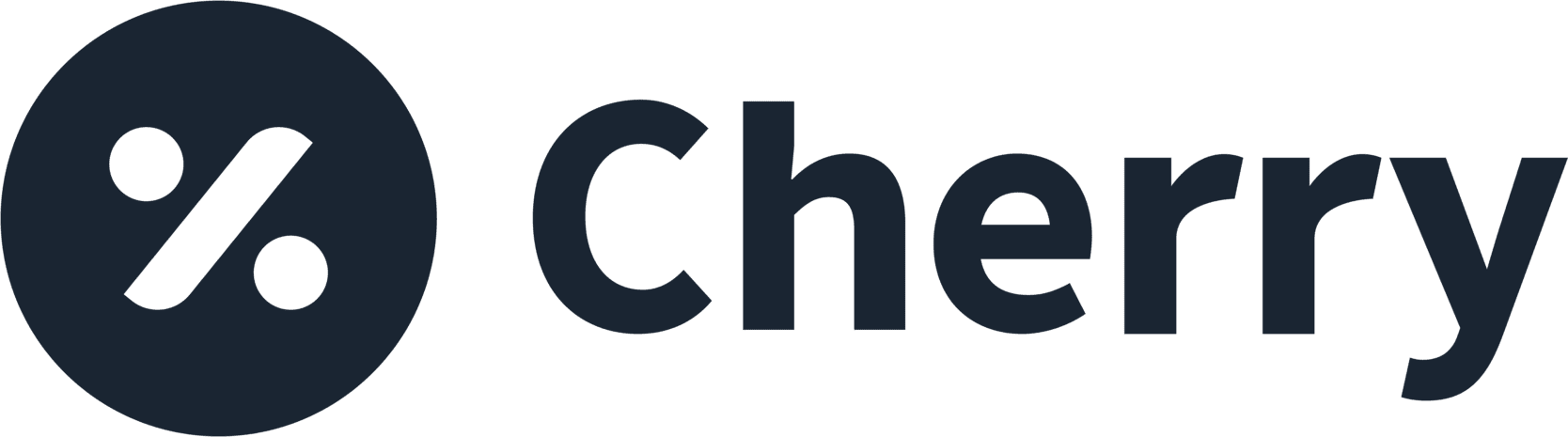 The logo for cherry is a black circle with the word cherry inside of it.