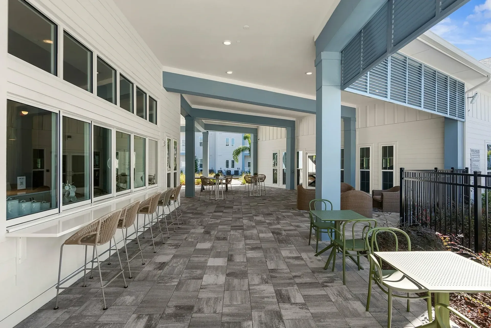 Experience relaxation in this chic outdoor lounge, designed for leisure and comfort.