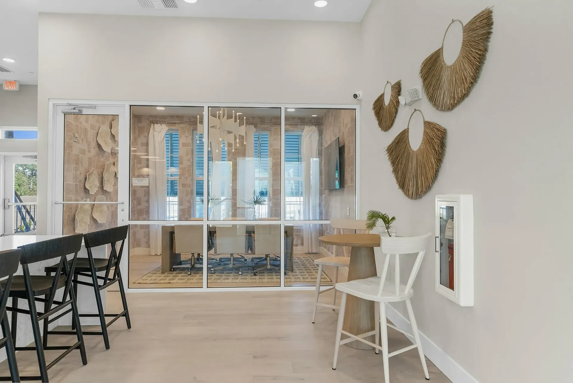 Explore this sophisticated meeting space that combines style with functionality.