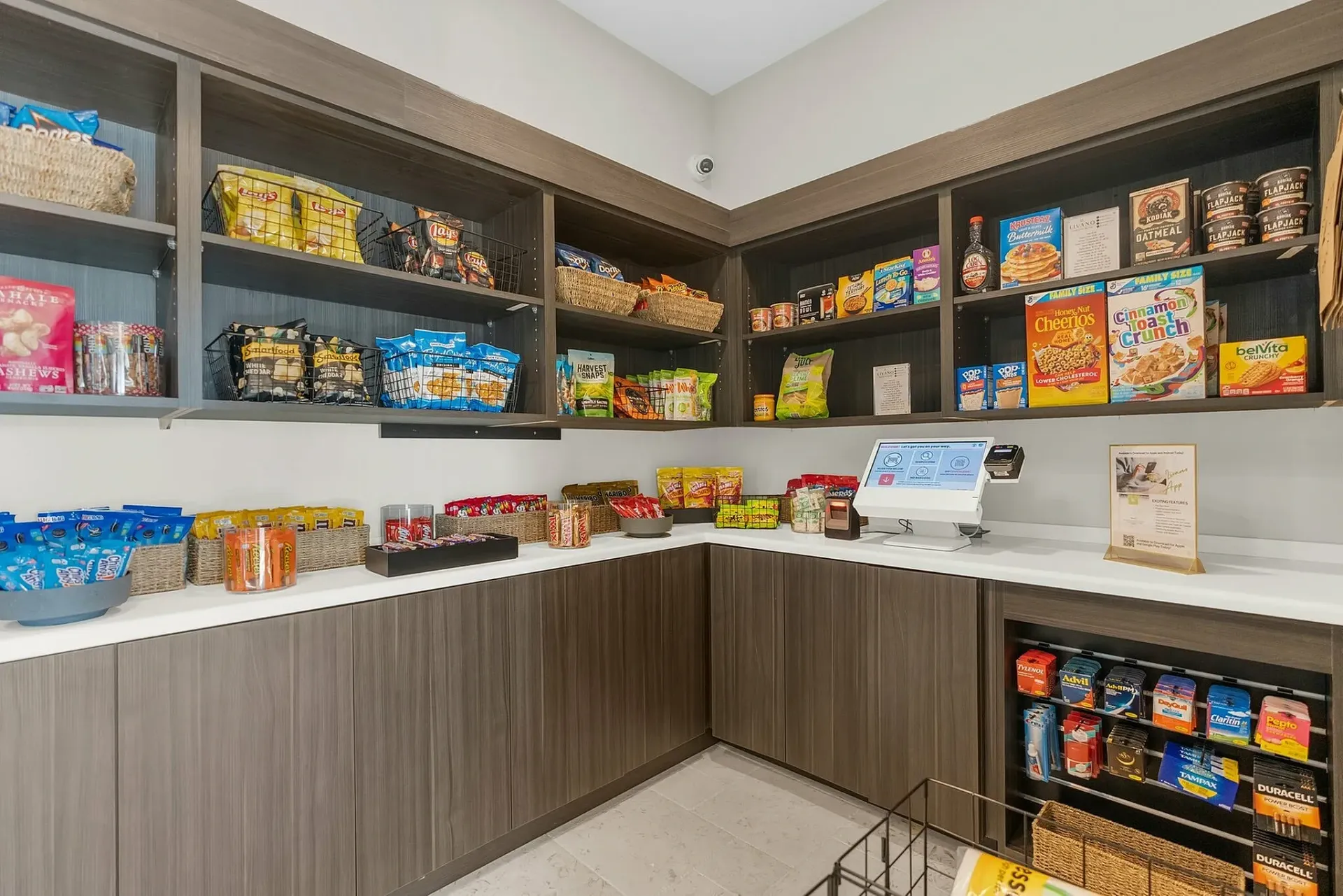 Explore the convenience of this well-stocked essentials corner, perfect for your daily needs.