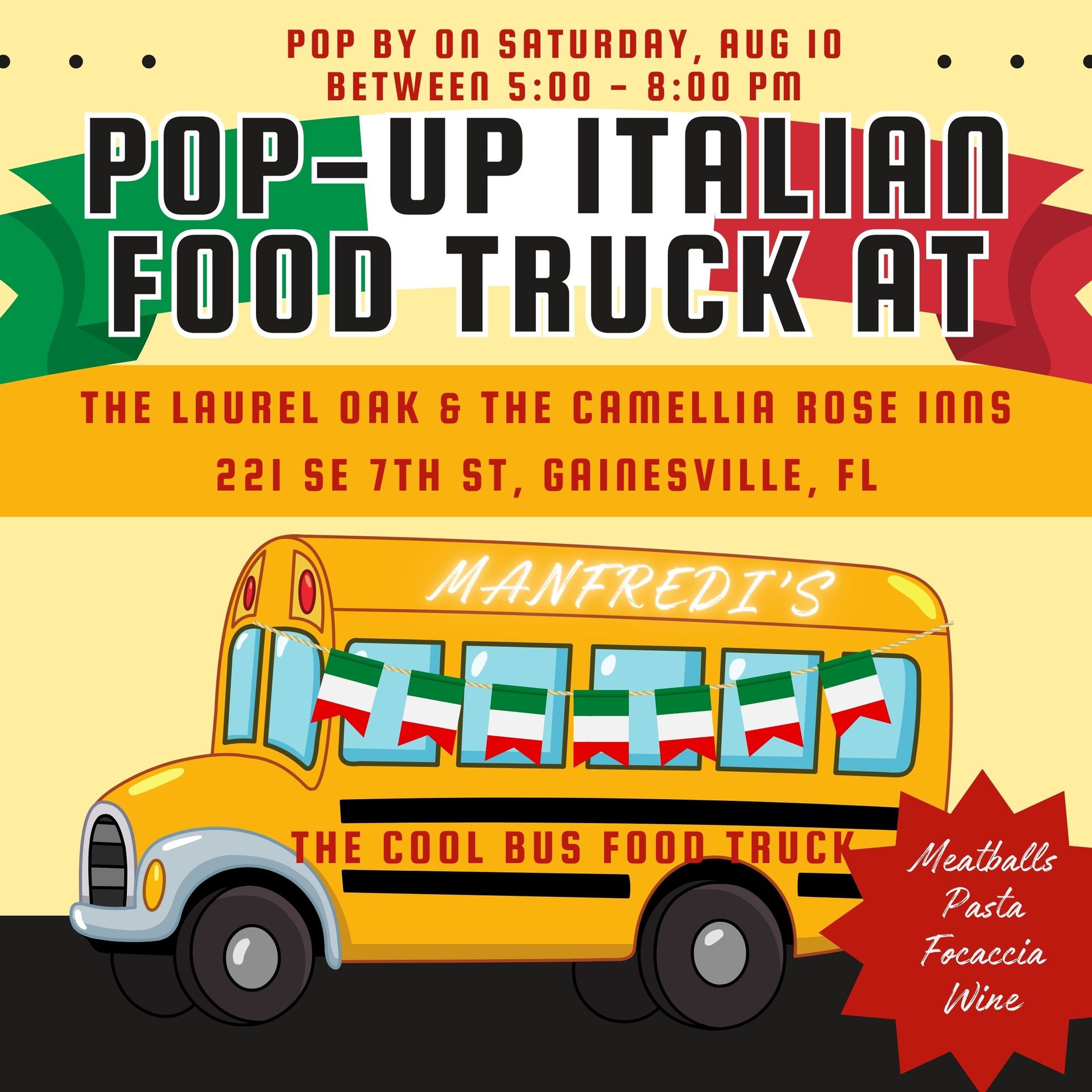 Manfredi's Italian Food truck Saturdays at The laurel Oak Inn