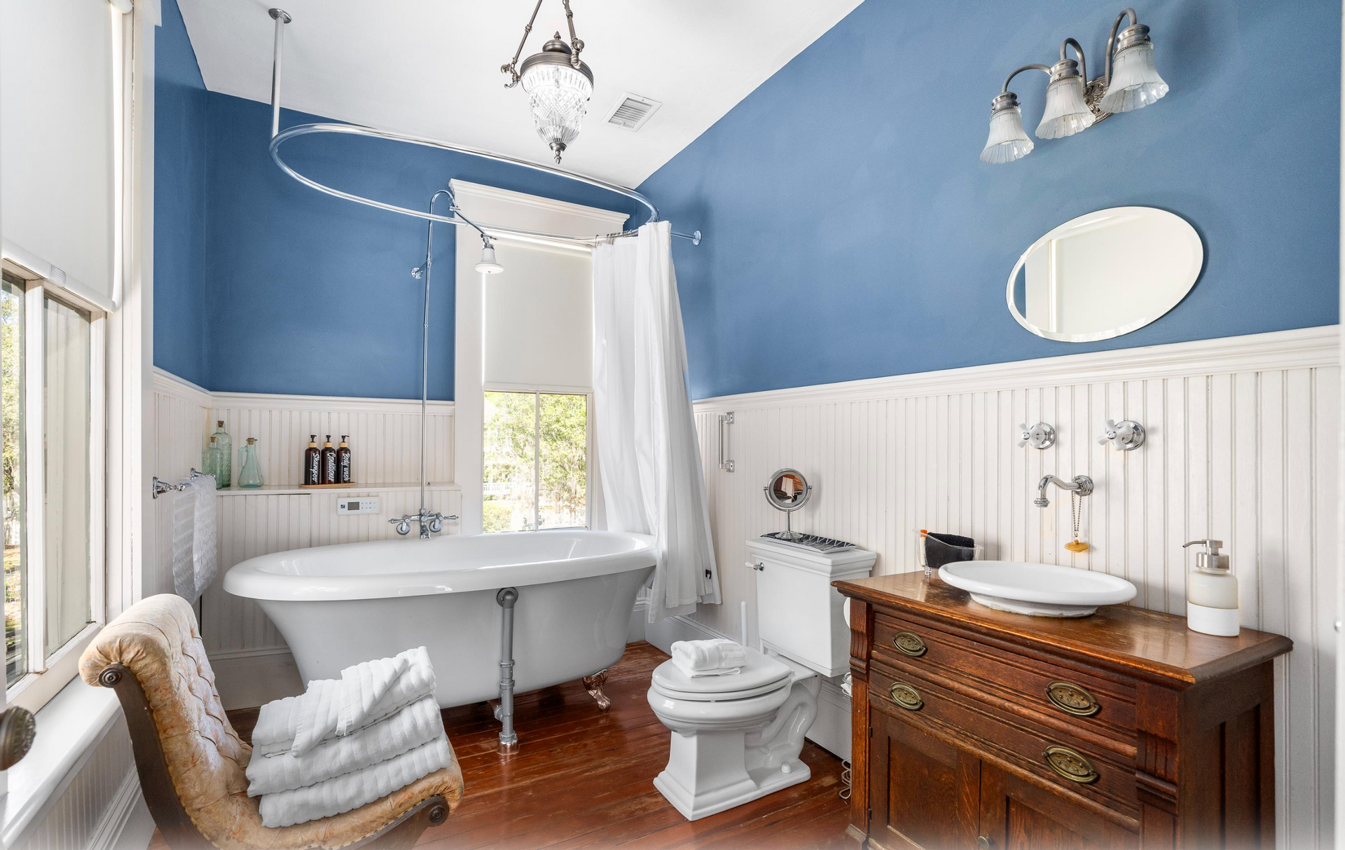 Bedroom with bed and fireplace