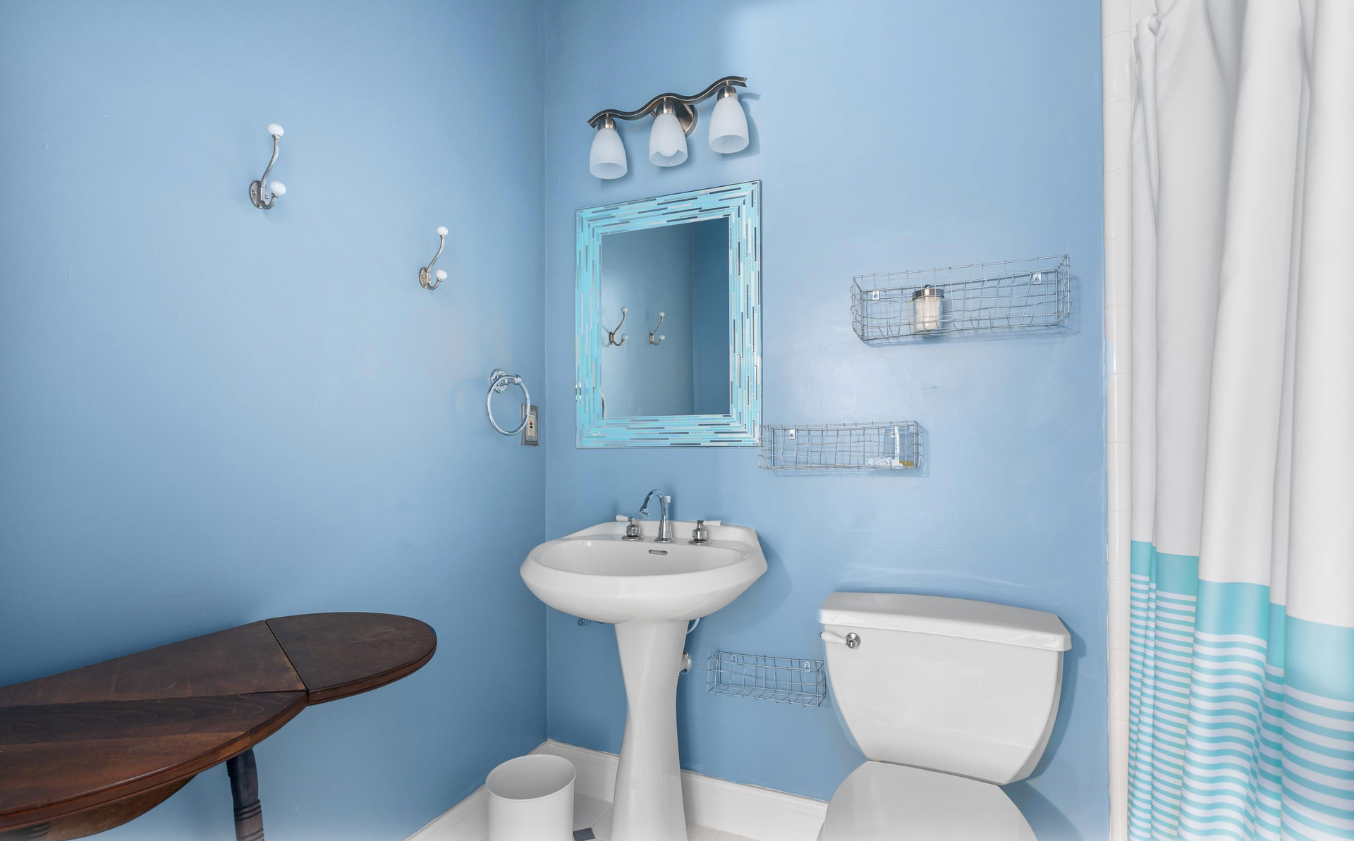 Powder blue bathroom