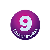 A purple circle with the number 9 on it and the words `` clinical studies ''.