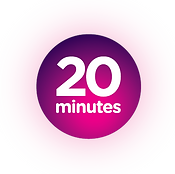 A purple circle with the words `` 20 minutes '' on it.