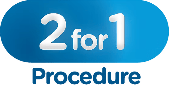 A blue button that says 2 for 1 procedure