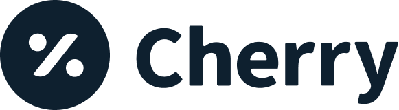 The logo for cherry is a black circle with the word cherry inside of it.