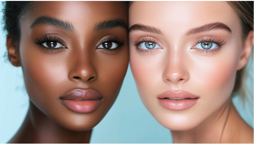 Two women , one black and one white , are posing for a picture together.