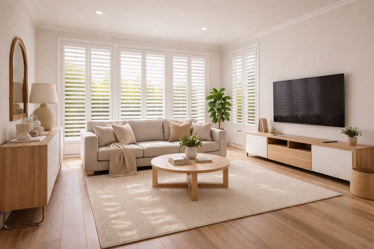 Plantation shutters installed in a Newcastle living room