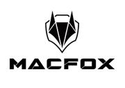 A black and white logo for mac fox with a fox on it.