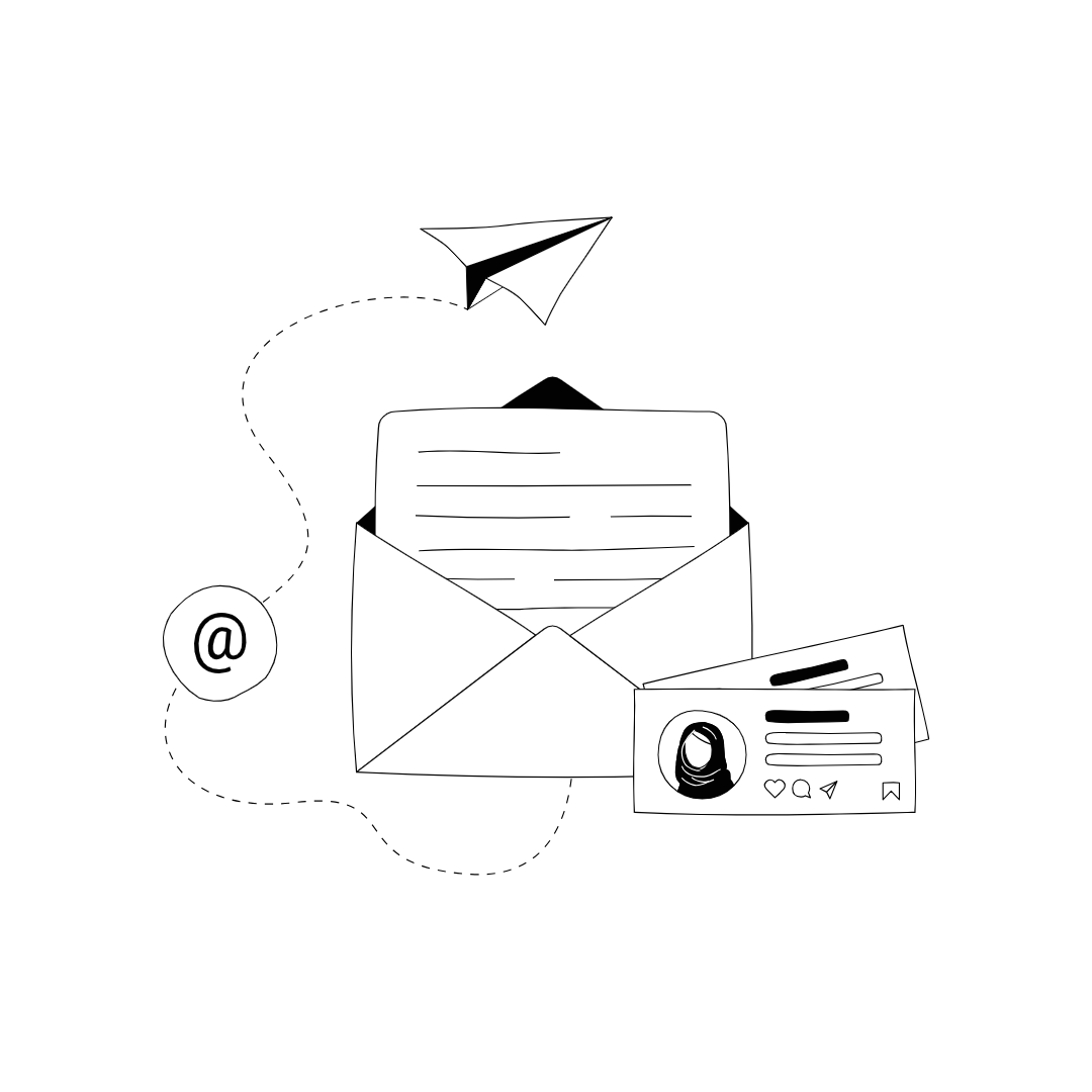 Ein Newsletter in einem Umschlag und ein Papierflugzeug