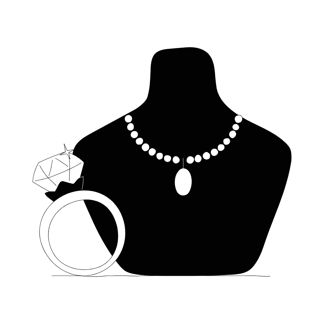 Eine Büste mit einem Collier und einem Diamantring