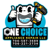 Logo for One Choice Appliance Repair LLC featuring a smiling, cartoon washing machine character holding a power drill.