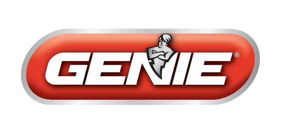 The Genie brand logo featuring white text on a red, horizontally oriented oval with a cartoon genie figure.