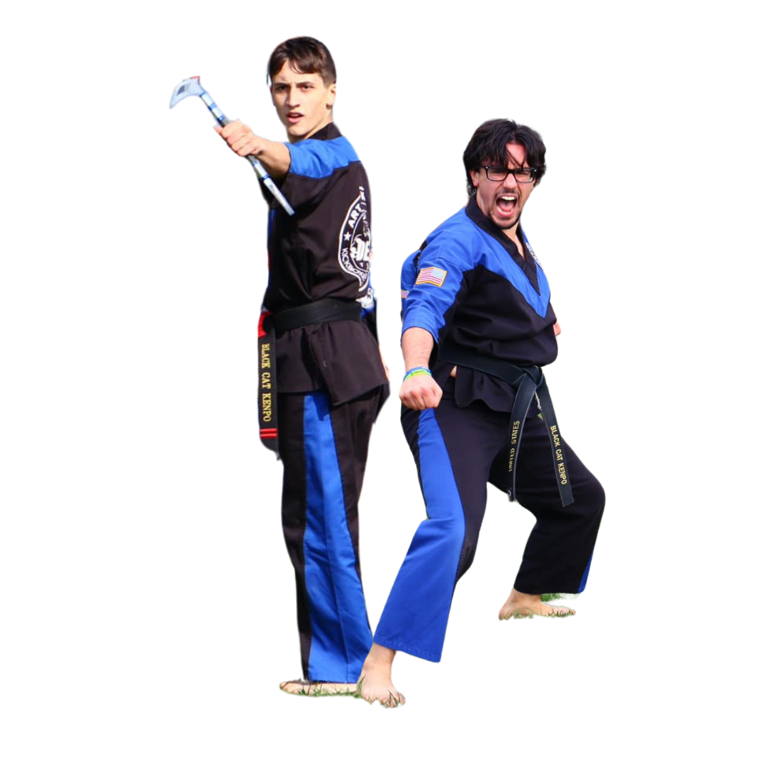 two women in white kimonos are practicing martial arts