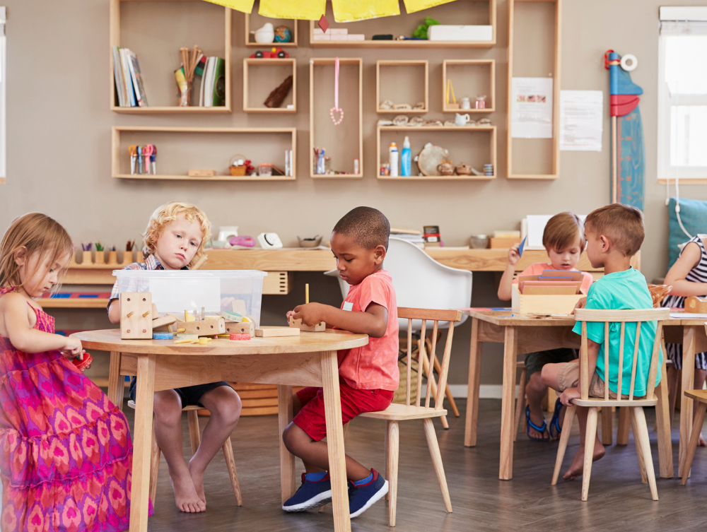 boys and girls working in a classroom