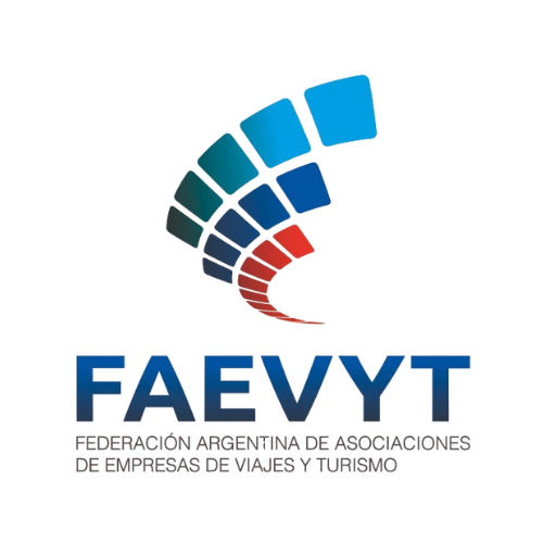 Logotipo de FAEVYT: arco azul y rojo sobre el texto