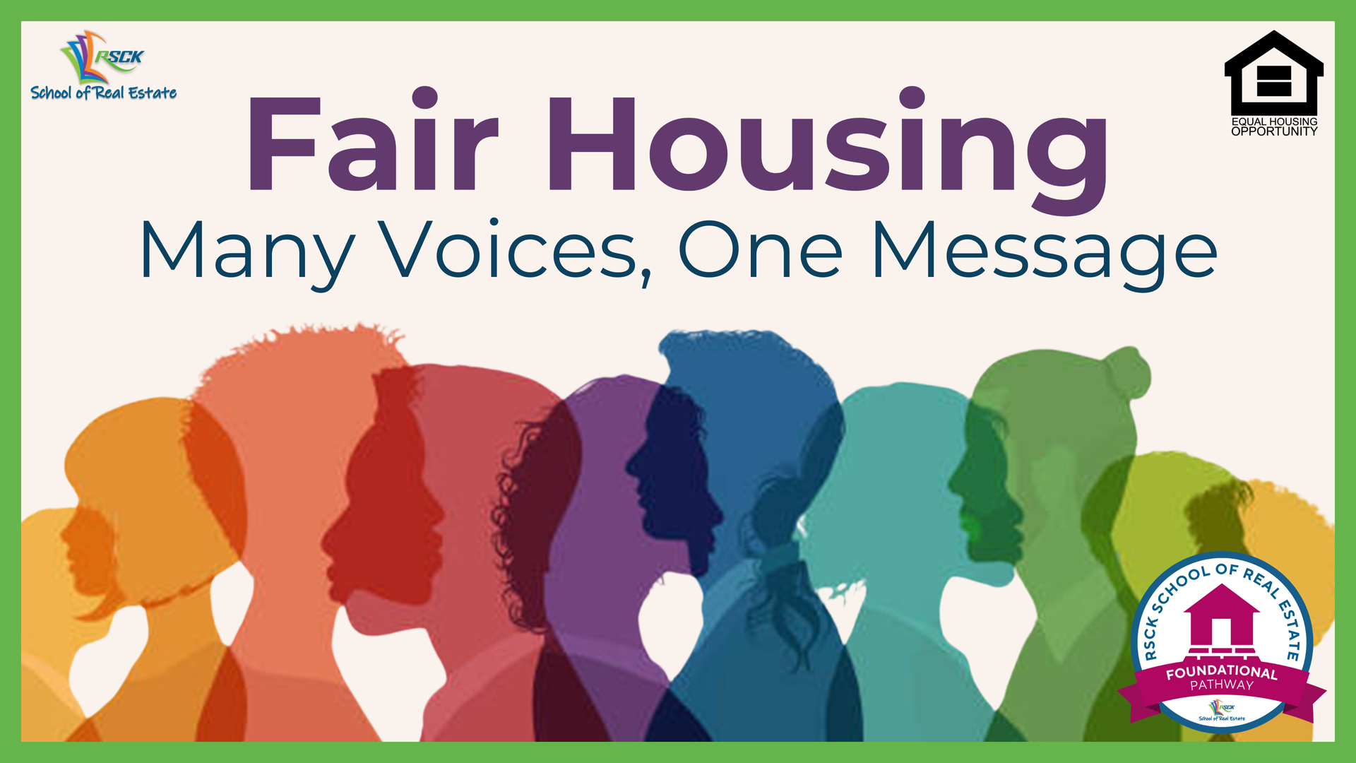 Fair Housing graphic: colorful silhouettes of people with the text 