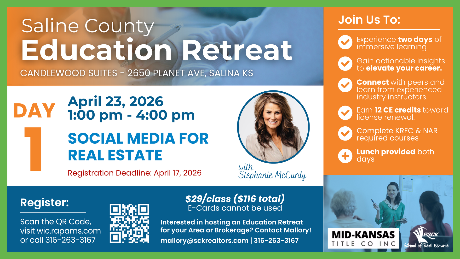 Event flyer for the Saline County Education Retreat on April 23, 2026, featuring 
