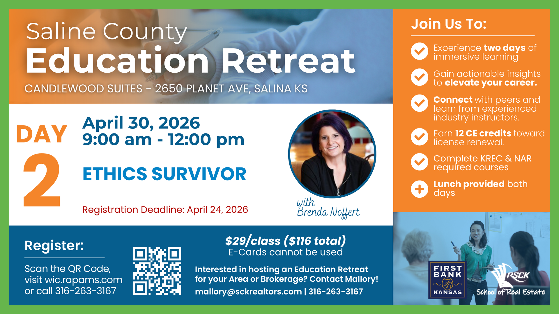Flyer for Saline County Education Retreat on April 30, 2026, featuring 