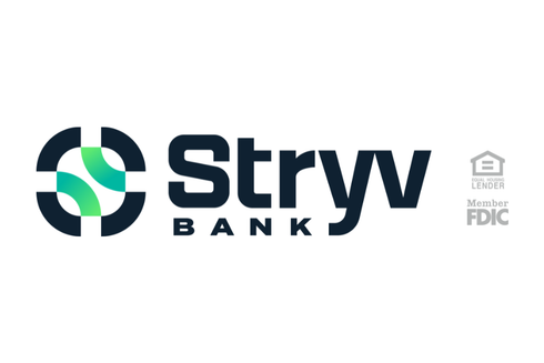 Stryv Bank logo in dark blue with a green abstract circular icon and Equal Housing Lender and Member FDIC text.