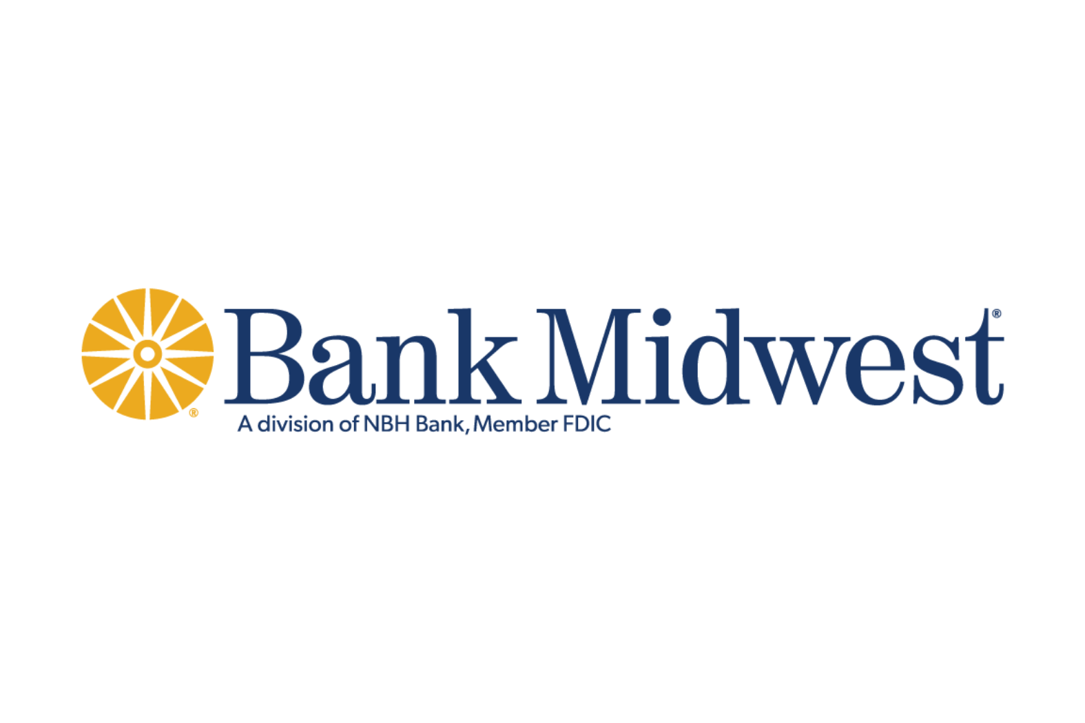 The Bank Midwest logo, featuring a yellow sun-like icon next to the blue text 