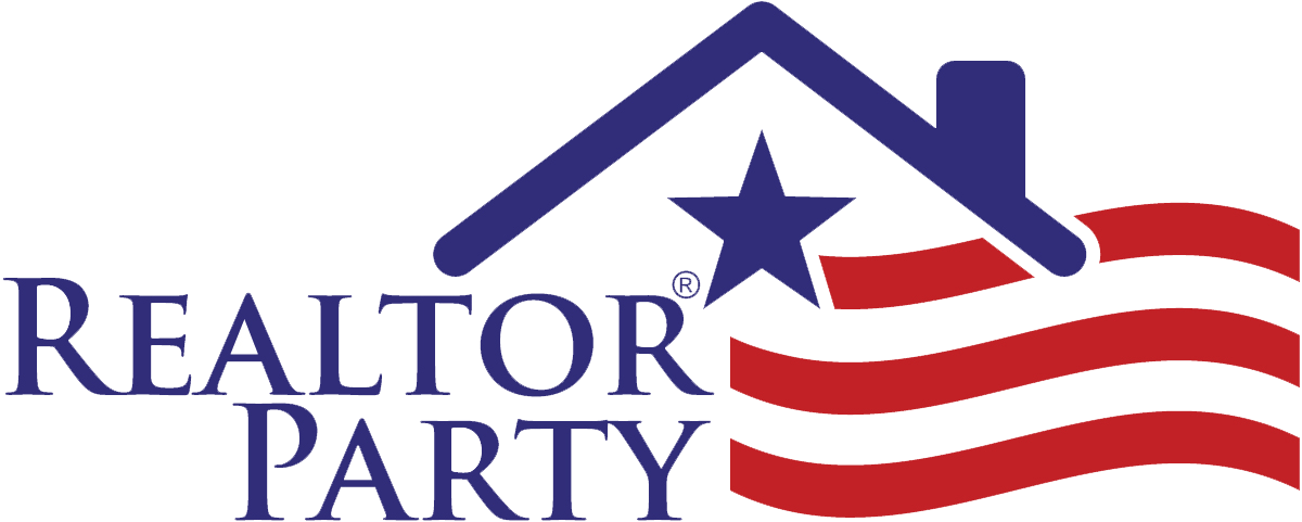 The Realtor Party logo featuring a dark blue house roof, a star, and a waving American flag in red and white.