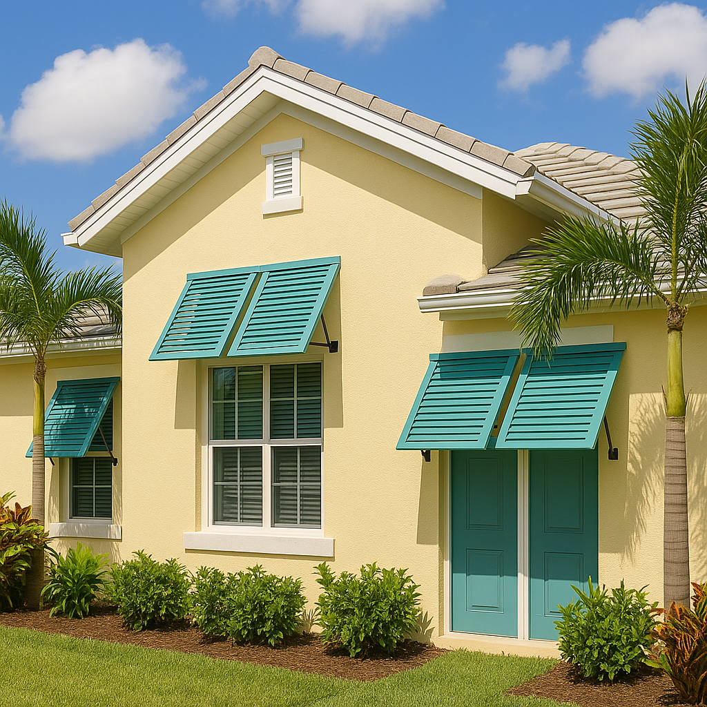 Dining area with white zebra blinds, table, chairs, and a pendant light fixture.