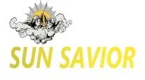 Logo: Sun Savior, with cherubs in clouds before a sunburst. Text is in yellow.