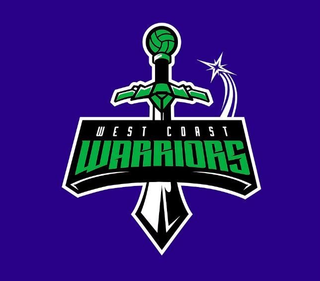 A logo for the west coast warriors volleyball team