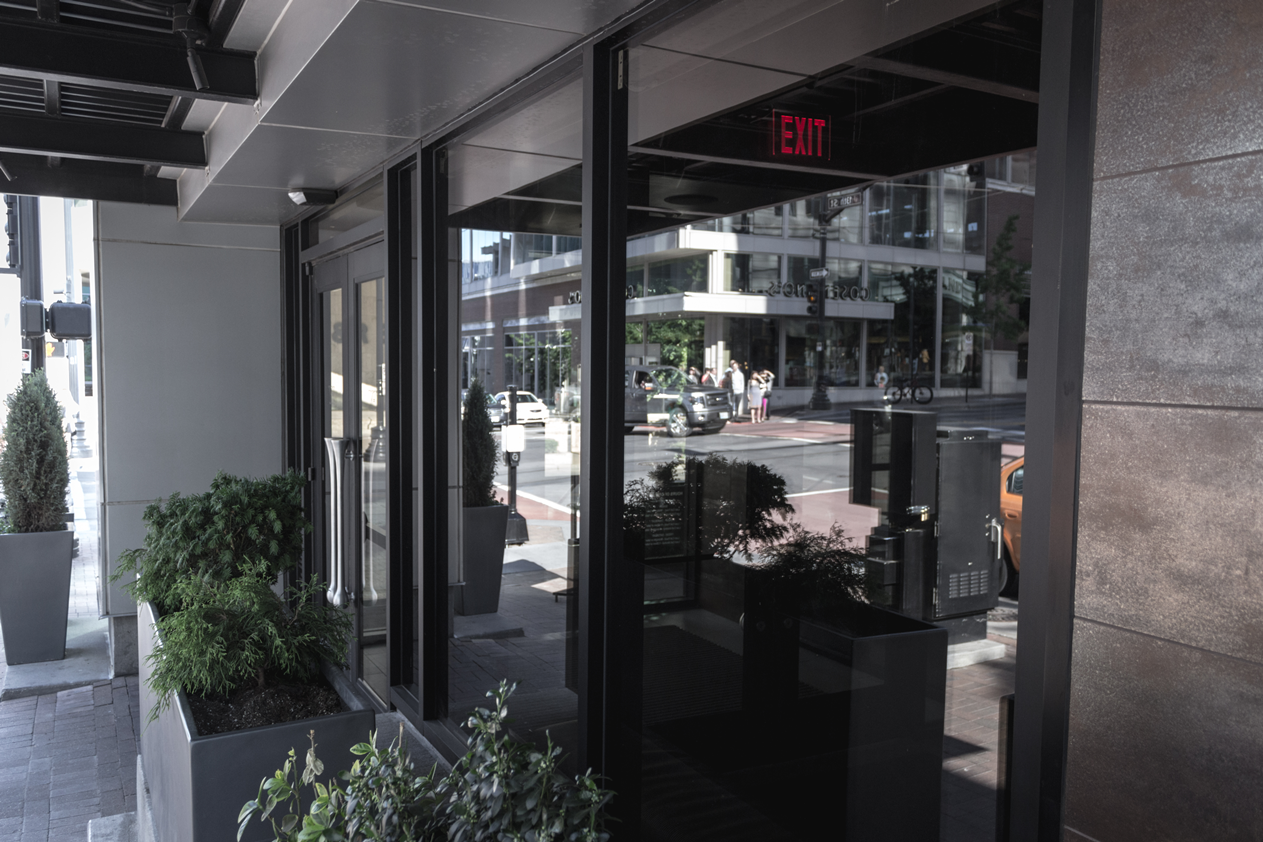 A building with a sign that says exit on it