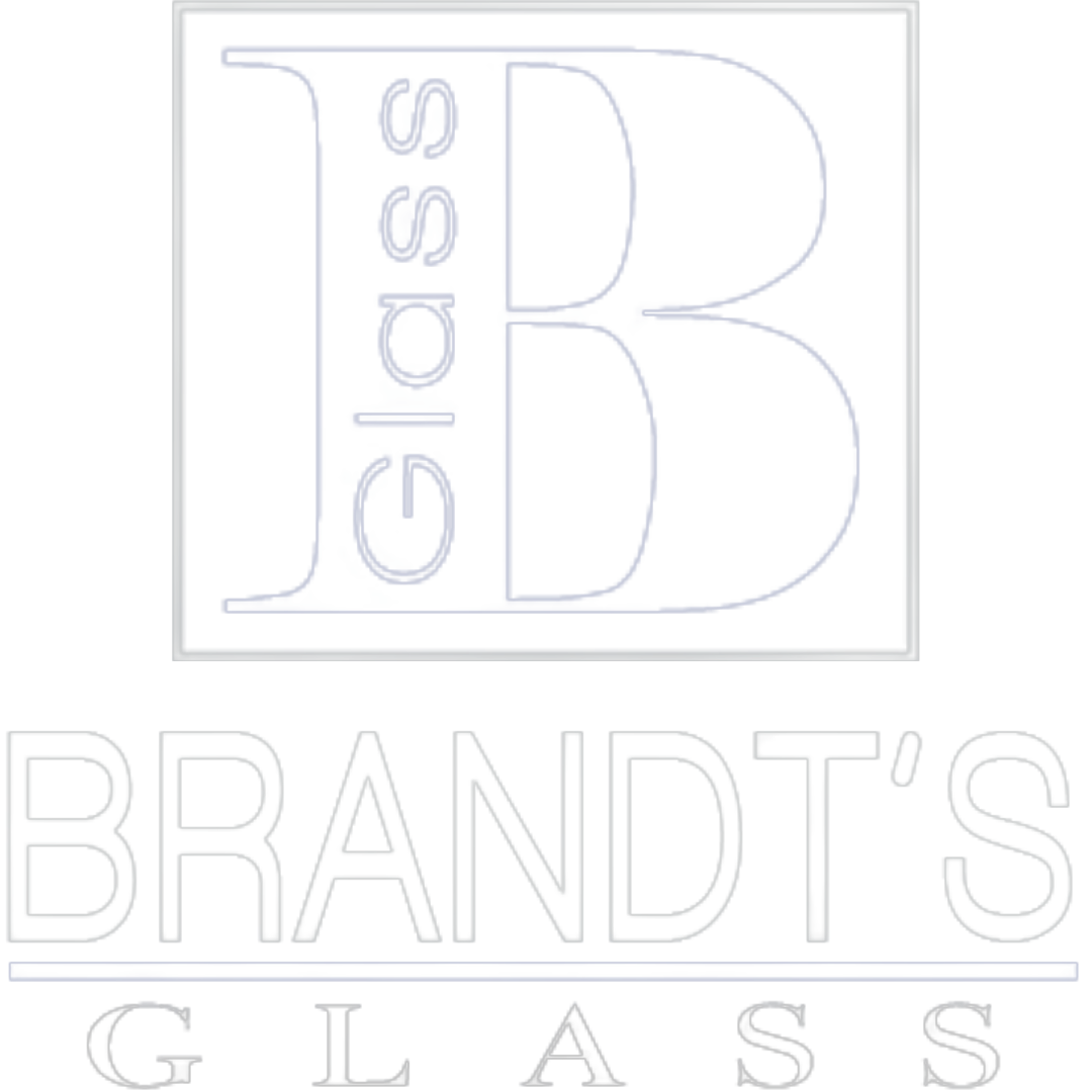 A white logo for brandt 's glass on a white background.