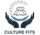 A logo for a company called culture fits with two hands holding a group of people.