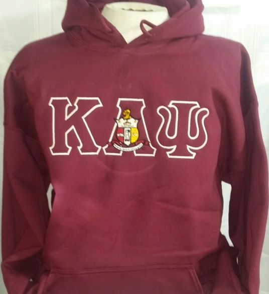 A maroon kappa hoodie is on a mannequin