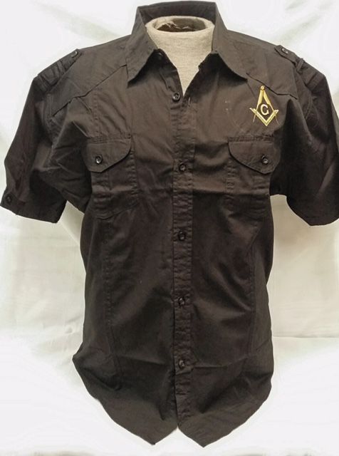 A black shirt with a masonic symbol on it