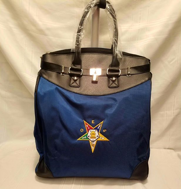 A blue bag with a star embroidered on it
