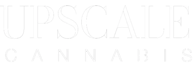 White “UPSCALE CANNABIS” logo on a plain background