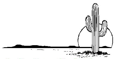 Desert scene with a saguaro cactus silhouetted against a setting sun, small hills in the background.