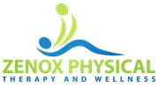 Logo for Zenox Physical Therapy & Wellness: stylized person in blue with green arcing lines above; green text below.