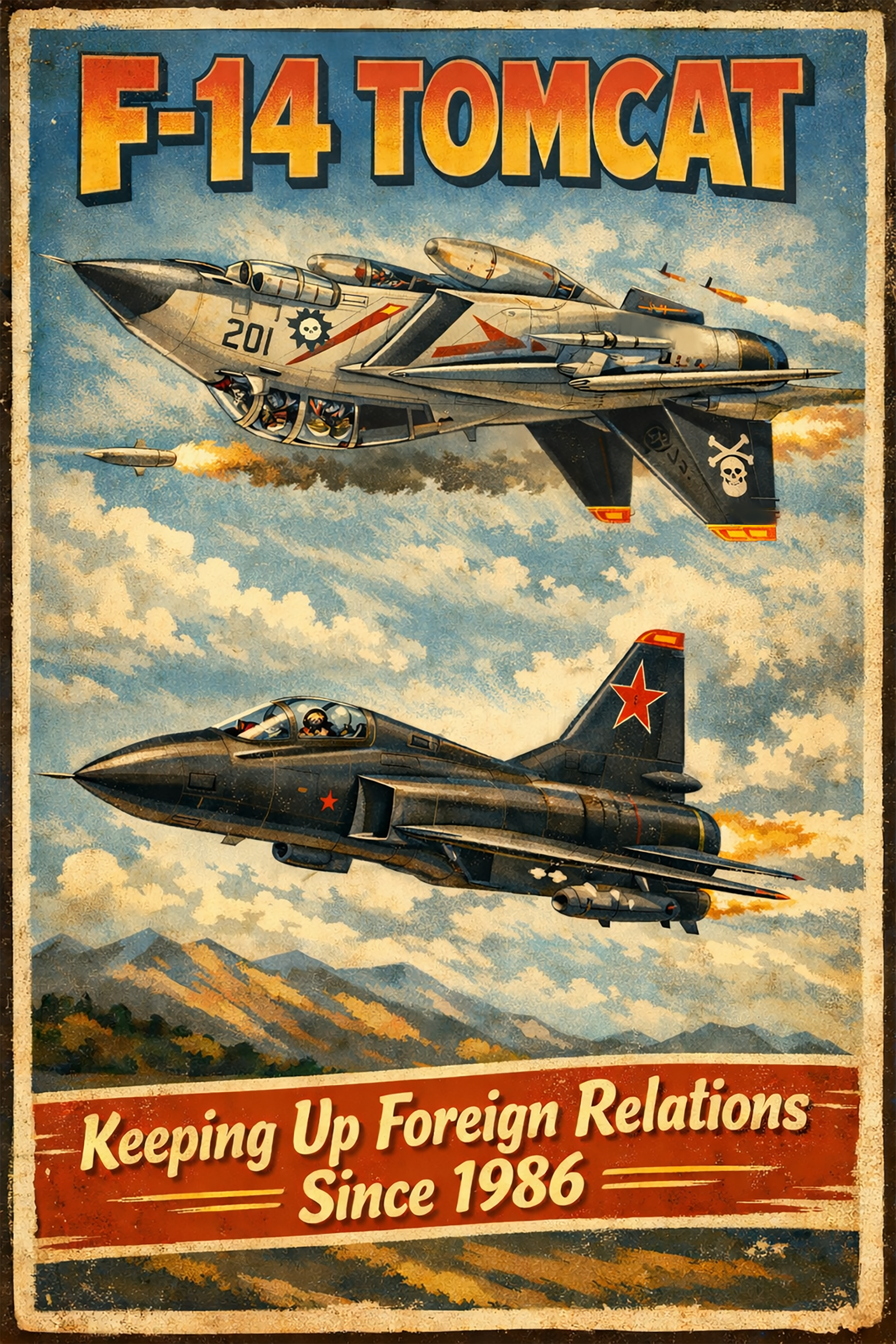 Vintage poster with an F-14 Tomcat and another jet,