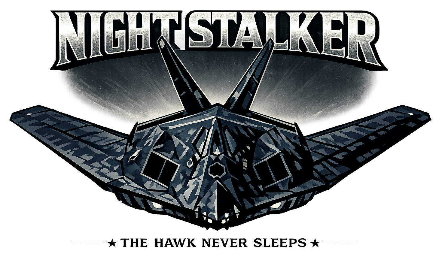 Night Stalker logo featuring an F-117 Nighthawk stealth fighter. Text reads