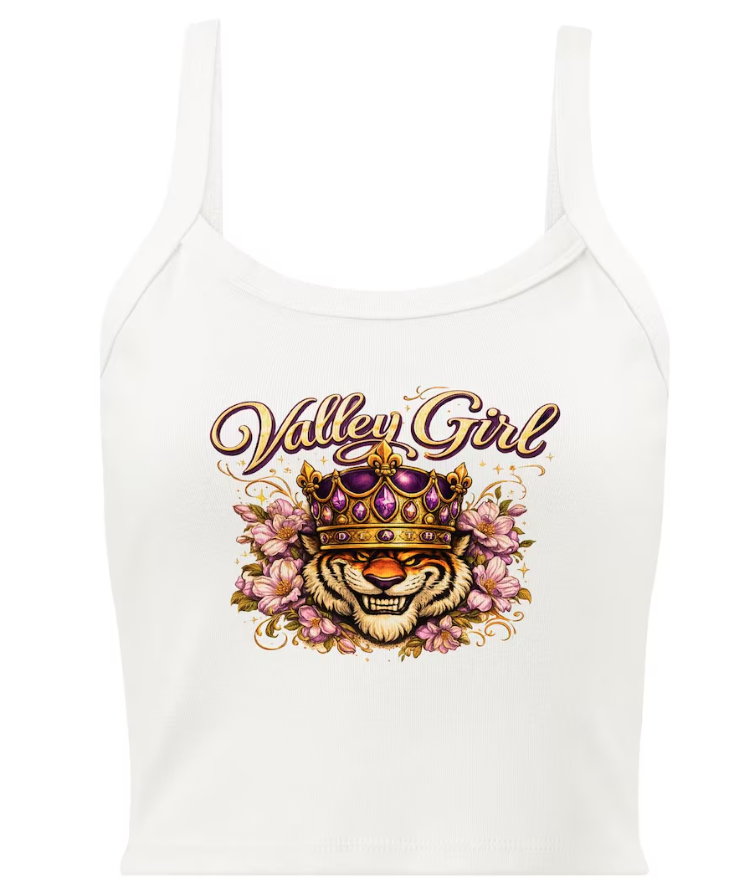 Tiger with crown, surrounded by flowers, with