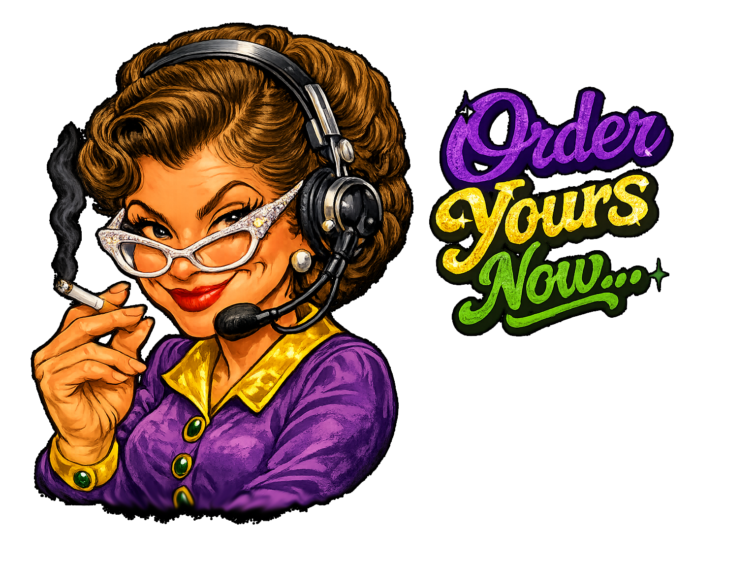 Woman with headset, smoking,